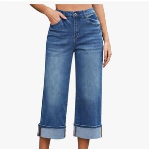 Vetinee Wide Leg High Waisted Classic Blue Cropped/Capri Jeans for Women NWOT